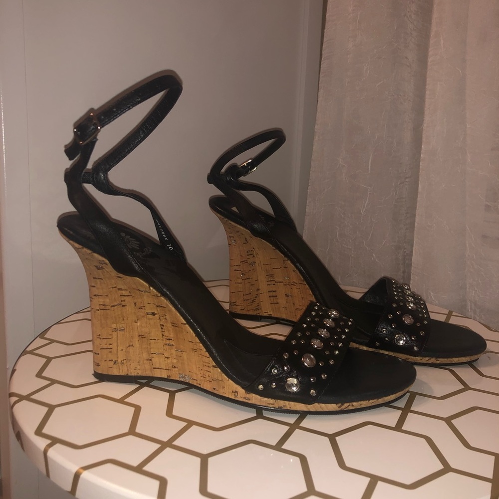 Black Strapped Wedges